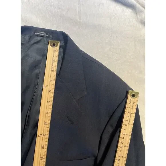 Vintage Stafford 42L Navy Blue Subtle Red Stripe Blazer Sport Jacket Denim Look